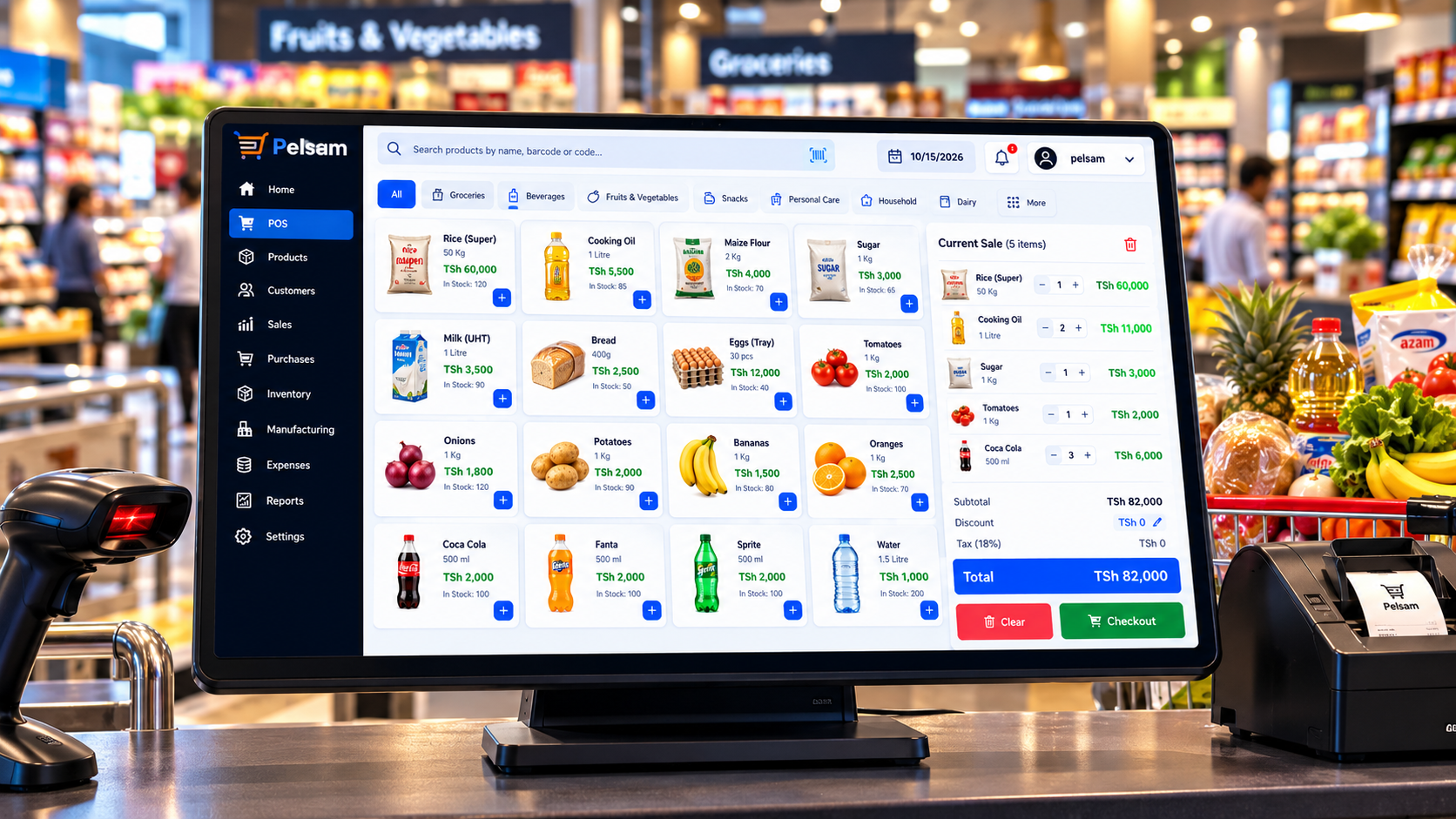 Pelsam supermarket POS checkout interface